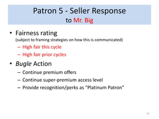 Patron 5 - Seller Response
to Mr. Big
• Fairness rating
(subject to framing strategies on how this is communicated)
– High...
