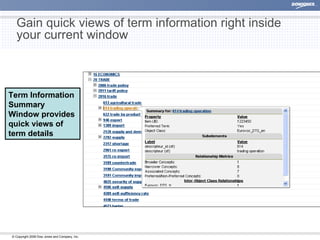 Term Information Summary Window provides quick views of term details Gain quick views of term information right inside your current window 