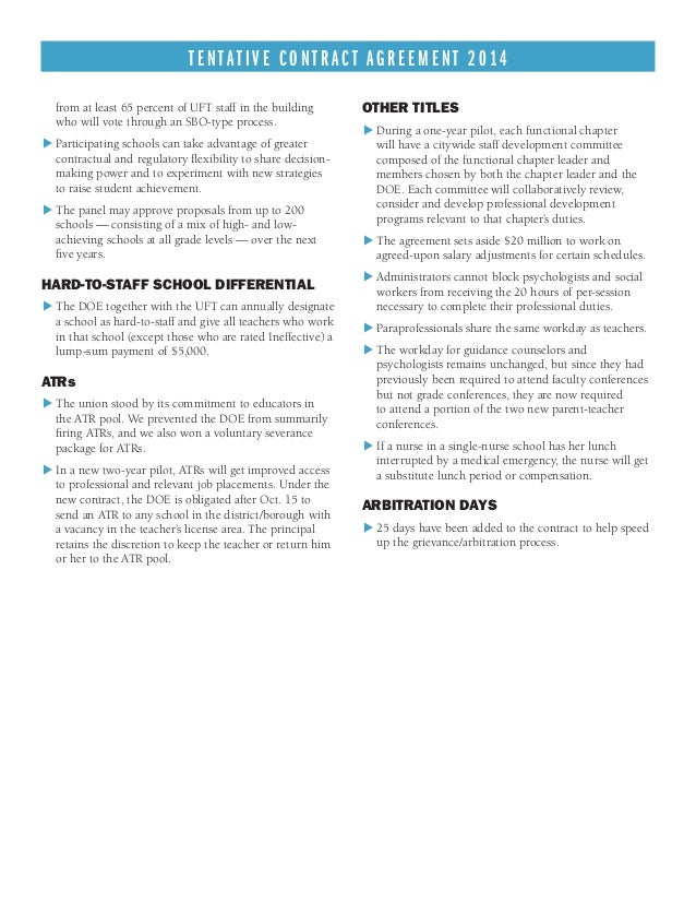 NYC TEACHERS CONTRACT 2014 AT A GLANCE