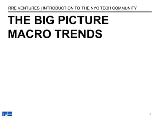 THE BIG PICTURE
MACRO TRENDS
RRE VENTURES | INTRODUCTION TO THE NYC TECH COMMUNITY
11
 