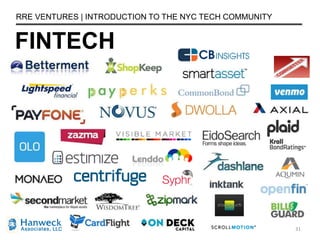 RRE VENTURES | INTRODUCTION TO THE NYC TECH COMMUNITY
FINTECH
31
 