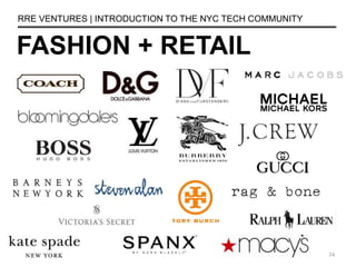 FASHION + RETAIL
RRE VENTURES | INTRODUCTION TO THE NYC TECH COMMUNITY
74
 