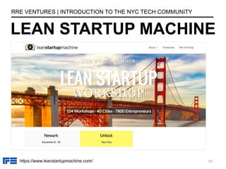 LEAN STARTUP MACHINE
RRE VENTURES | INTRODUCTION TO THE NYC TECH COMMUNITY
https://www.leanstartupmachine.com/ 97
 