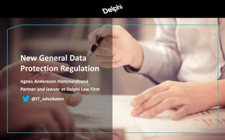 Agnes Andersson Hammarstrand
Partner and lawyer at Delphi Law Firm
New General Data
Protection Regulation
@IT_advokaten
 
