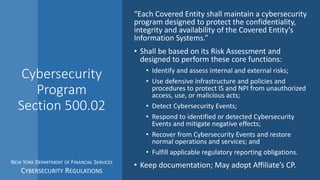New York Department of Financial Services Cybersecurity Regulations | PPTX