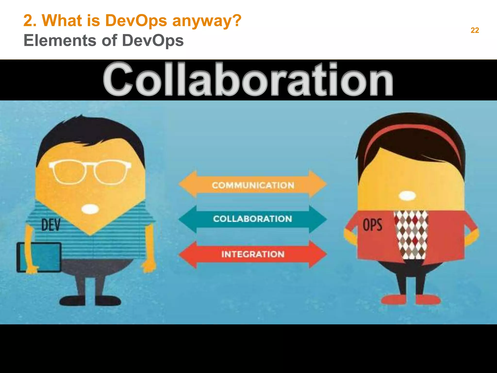 2. What is DevOps anyway?
Elements of DevOps
22
 Collaboration
 