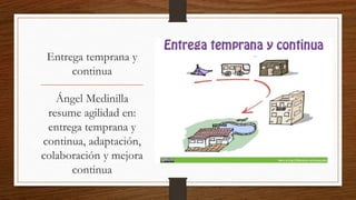 Ángel Medinilla resume agilidad en:
entrega temprana y continua, adaptación,
colaboración y mejora continua
Colaboración
 