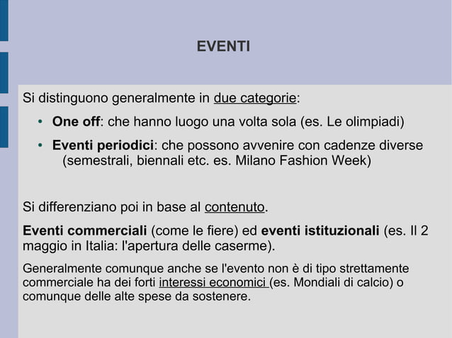 Creazione e analisi di un evento in Italia | PDF