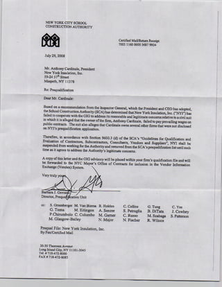New York Insulation Letter of Disqualification SCA