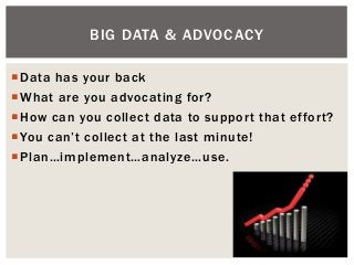 Data has your back
What are you advocating for?
How can you collect data to support that effort?
You can‟t collect at ...