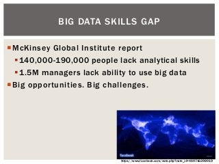 McKinsey Global Institute report
140,000-190,000 people lack analytical skills
1.5M managers lack ability to use big da...