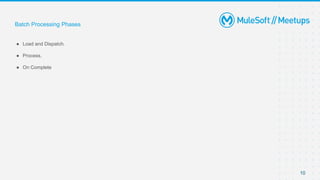 10
● Load and Dispatch.
● Process.
● On Complete
Batch Processing Phases
 