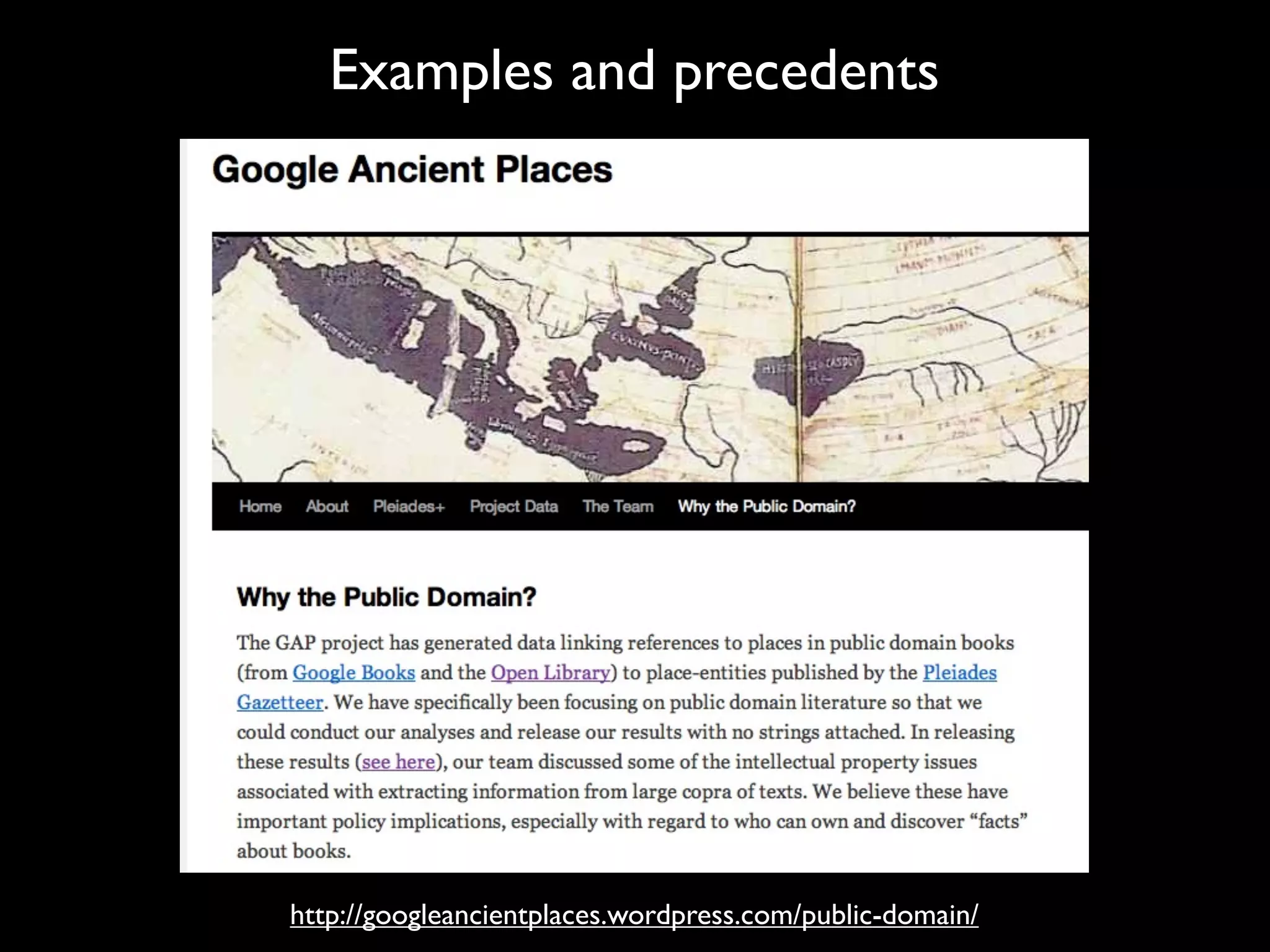 Examples and precedents




http://googleancientplaces.wordpress.com/public-domain/
 