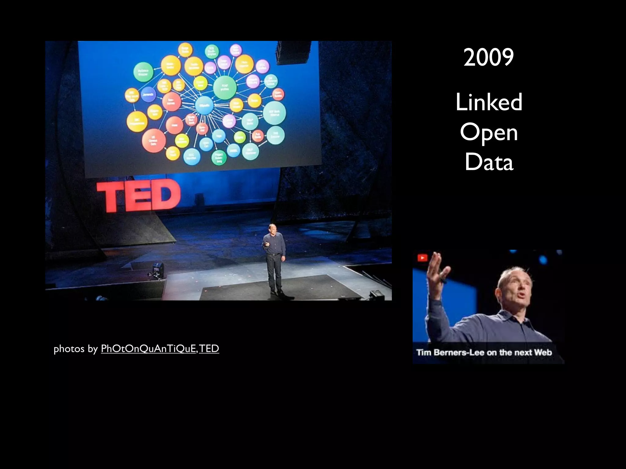 2009
                                 Linked
                                 Open
                                  Data




photos by PhOtOnQuAnTiQuE, TED
 