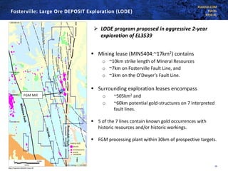 KLGOLD.COM
TSX:KL
NYSE:KL
Fosterville: Large Ore DEPOSIT Exploration (LODE)
19
▪ Mining lease (MIN5404:~17km2) contains
o ~10km strike length of Mineral Resources
o ~7km on Fosterville Fault Line, and
o ~3km on the O’Dwyer’s Fault Line.
▪ Surrounding exploration leases encompass
o ~505km2 and
o ~60km potential gold-structures on 7 interpreted
fault lines.
▪ 5 of the 7 lines contain known gold occurrences with
historic resources and/or historic workings.
▪ FGM processing plant within 30km of prospective targets.
FGM Mill
➢ LODE program proposed in aggressive 2-year
exploration of EL3539
 