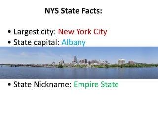 NYS State Facts: • Largest city: New York City• State capital: Albany • State Nickname: Empire State 