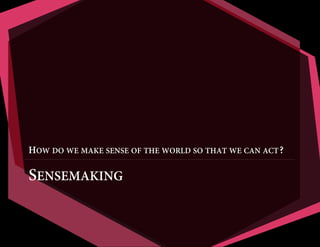 HOW DO WE MAKE SENSE OF THE WORLD SO THAT WE CAN ACT?

SENSEMAKING

 