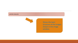 - Shows the layer
structure of the images
shown in the image
window.
 