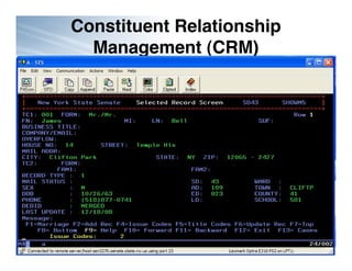 Constituent Relationship
  Management (CRM)




  http://flickr.com/photos/rocketqueen/1573565705/
 