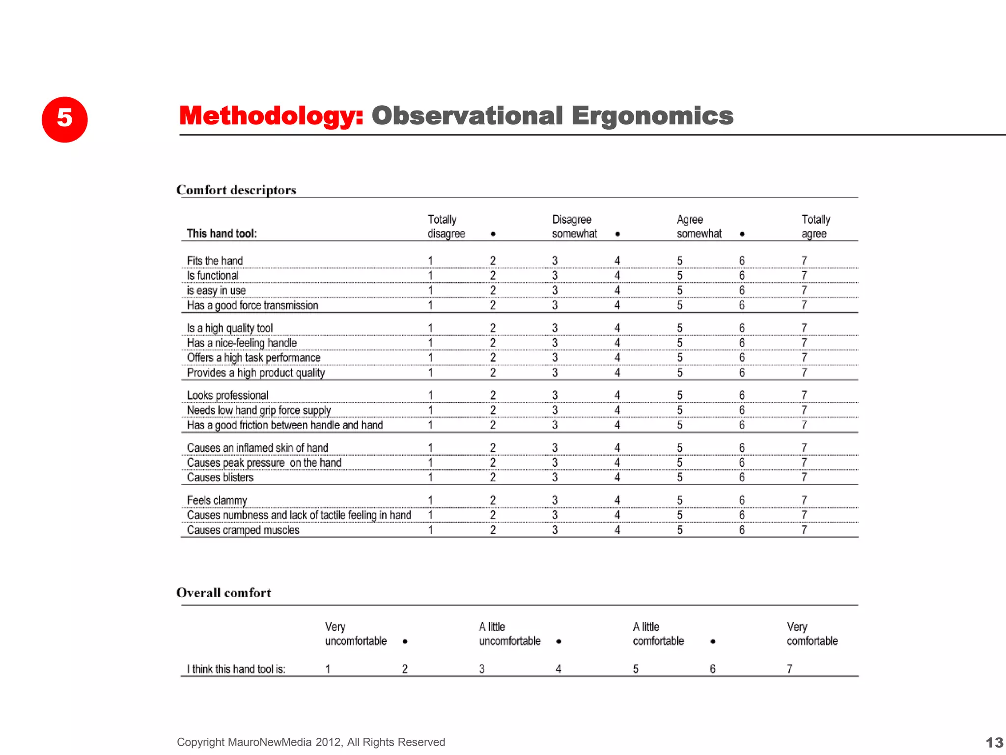 5   Methodology: Observational Ergonomics




    Copyright MauroNewMedia 2012, All Rights Reserved   13
 