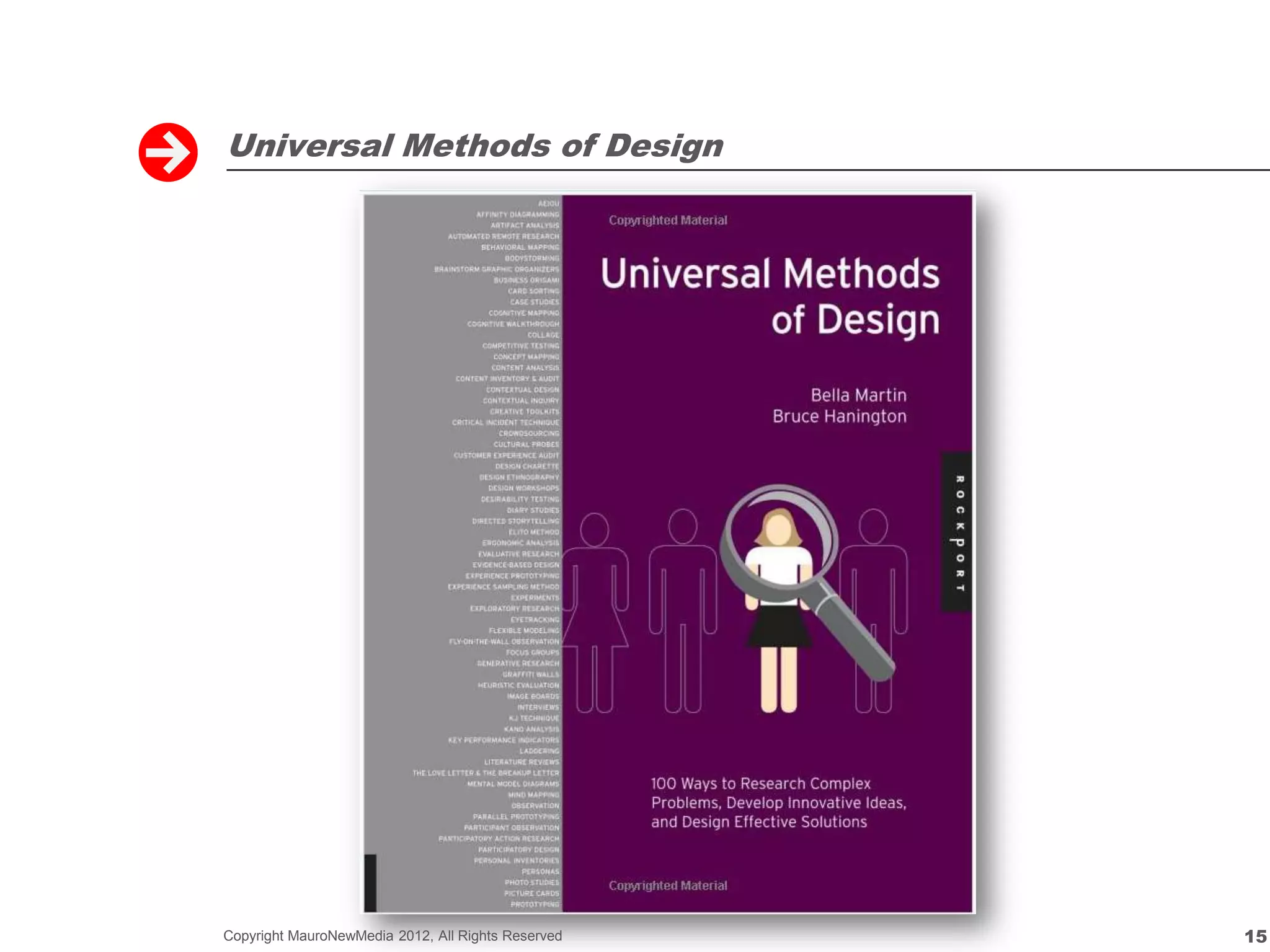 Universal Methods of Design




Copyright MauroNewMedia 2012, All Rights Reserved   15
 