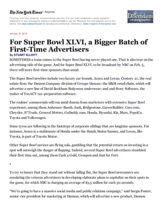 Ny times   for super bowl xlvi, a bigger batch of first-time advertisers