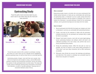 UNDERSTANDTHEUSER
SiteInterceptSurveys
Present customers in the midst of using your
product with a short, engaging survey.
Short questionnaires called site intercept surveys can be administered
to real users, during moments when they are using the team’s website
or application, to get a sense of their attitudes about or behavior with
the product.
With enough responses — usually one hundred or so; keep in mind
that users should be able to opt out of the survey — the team can
gain knowledge of who uses the product, why they use it, and whether
it served their needs properly at the time and in the context the survey
was taken.
UNDERSTANDTHEUSER
Who is involved?
Site intercept surveys require a team to determine what sorts of site or
application behavior should qualify a user to receive the survey prompt,
as well as what questions should be in the survey itself; a mechanism
that allows the delivery of surveys to users (e.g. email; Qualtrics); and
again, a team to compile and analyze the results.
How is it done?
1.	 Develop a research plan to get at what your goals are in this phase
of product discovery, a set of questions that can provide direction for
addressing those goals, and a list of behavioral criteria for selecting
users on the site or application to receive this survey.
2.	 Determine how to build the survey and deploy it to users currently
using your product; depending on the complexity of the survey, you
may need additional help from other teams.
3.	 Once the survey has been delivered and enough responses have been
received (ideally around one hundred or so), sit down as a team, look
at the distribution of answers, and uncover areas for improvement or
interesting bits of feedback from your users.
Objective
Participants: 100+ Effort: Low Time: Hours
CC Image courtesy of plings_005 on Flickr
 