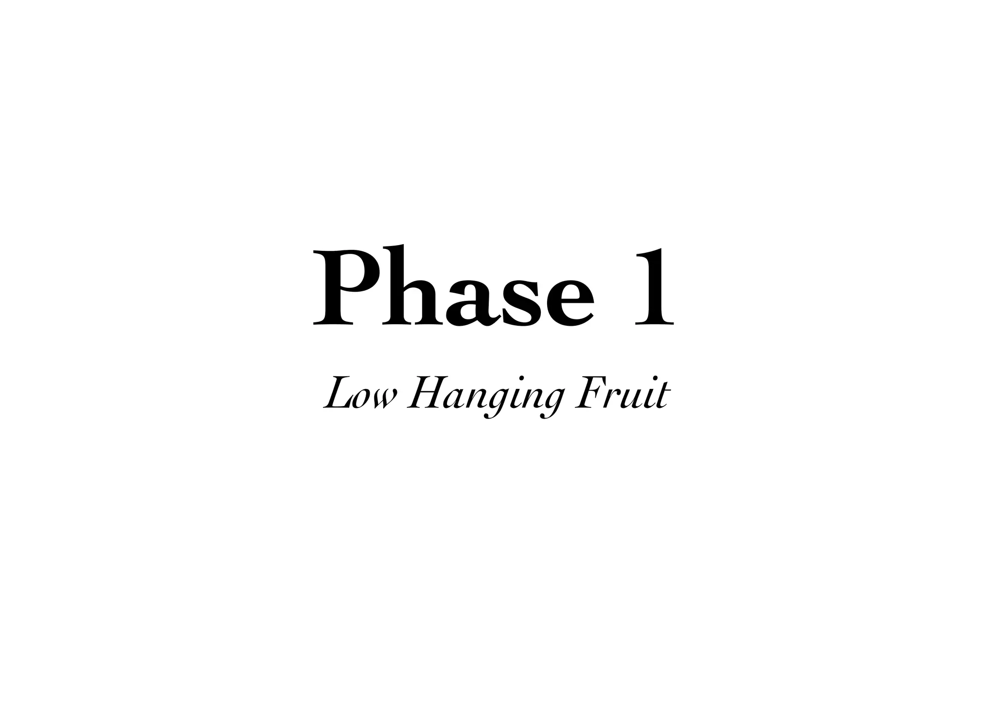 Phase 1
Low Hanging Fruit
 