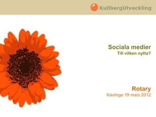 Sociala medier
     Till vilken nytta?




            Rotary
Kävlinge 19 mars 2012
 