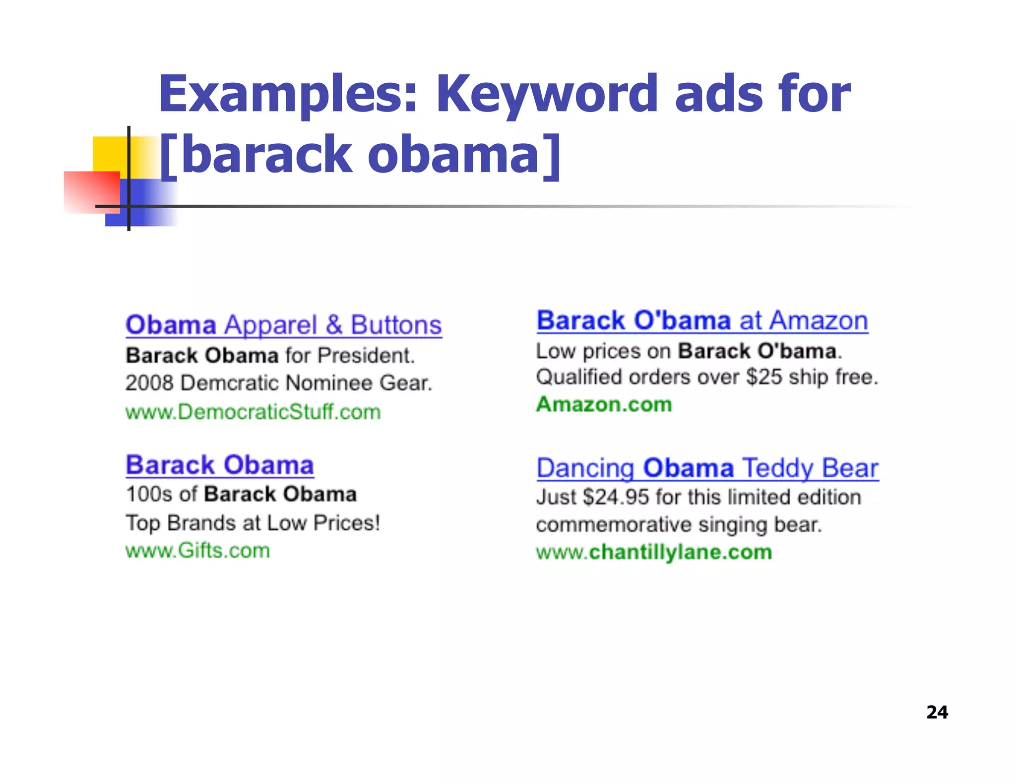 Examples: Keyword ads for
[barack obama]
24
 