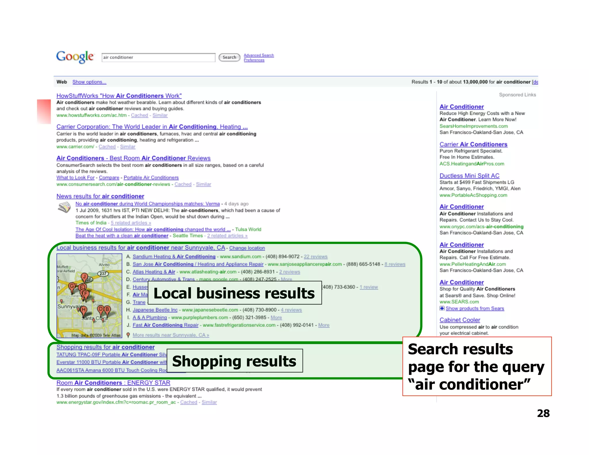 Local business results
Shopping results
28
Search results
page for the query
“air conditioner”
 