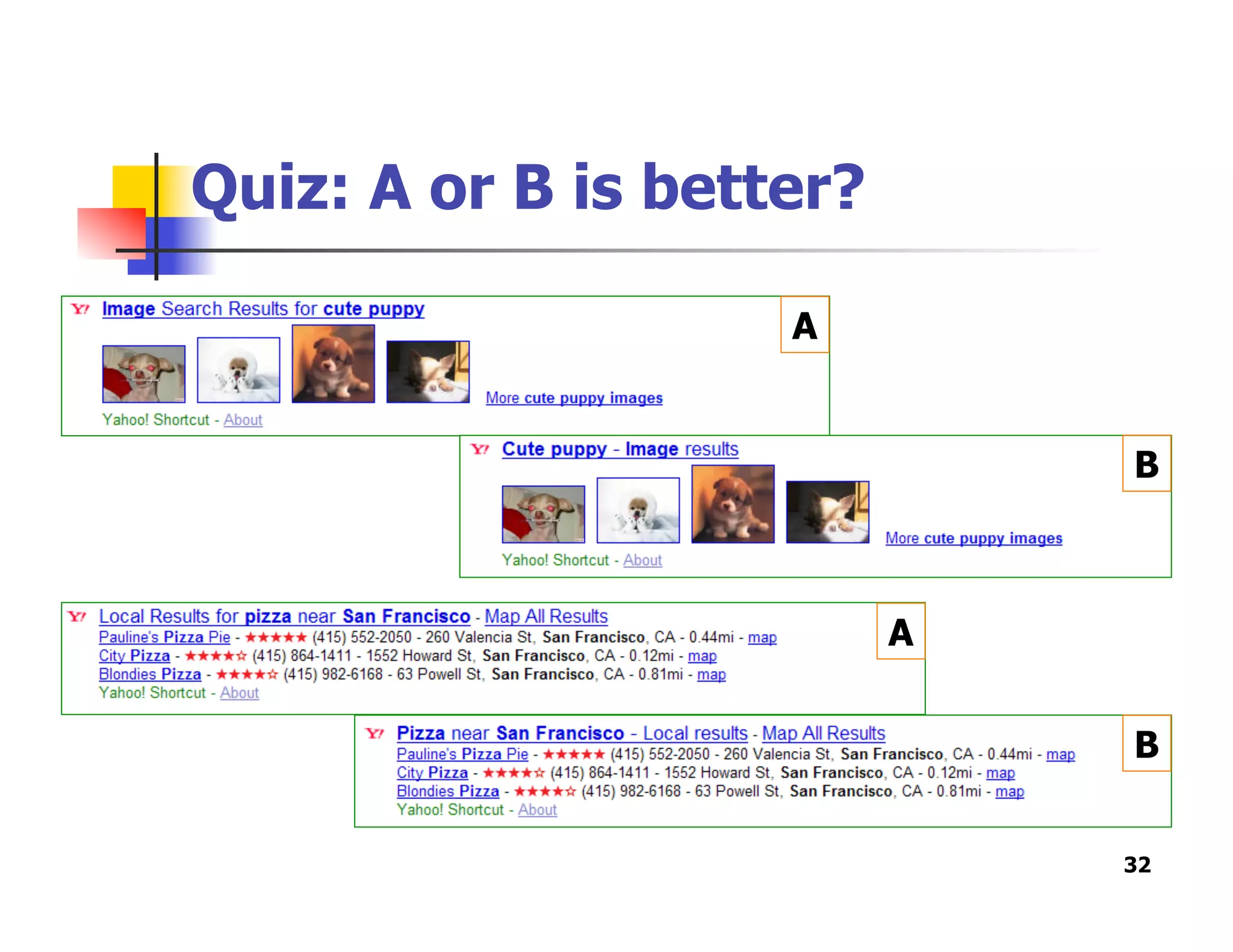 Quiz: A or B is better?
32
A
A
B
B
 