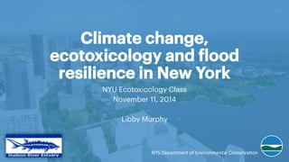 Climate change,
ecotoxicology and flood
resilience in New York
NYU Ecotoxicology Class
November 11, 2014
Libby Murphy
NYS	
  Department	
  of	
  Environmental	
  Conserva5on	
  
 