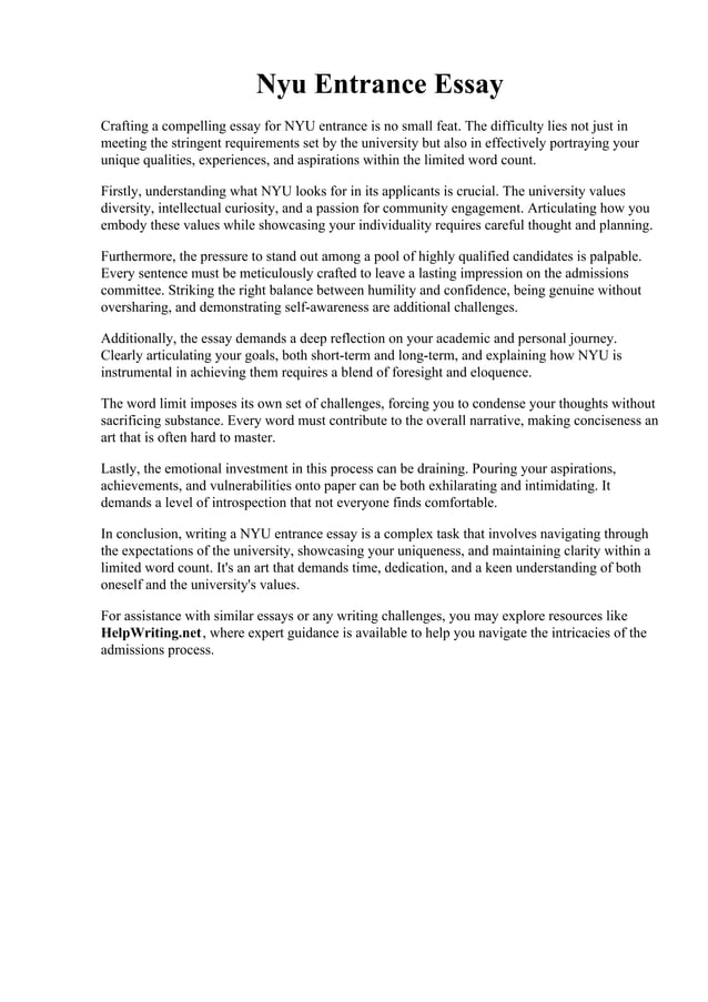 Nyu Entrance Essay PDF