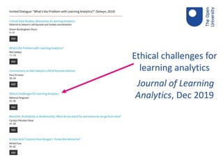 Ethical challenges for
learning analytics
Journal of Learning
Analytics, Dec 2019
 