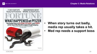 Chapter 3: Media Relations
3/26/2020 39
• When story turns out badly,
media rep usually takes a hit.
• Med rep needs a support boss
 