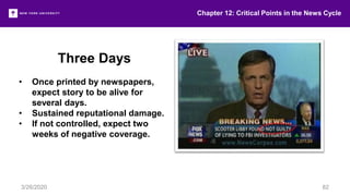 Three Days
• Once printed by newspapers,
expect story to be alive for
several days.
• Sustained reputational damage.
• If not controlled, expect two
weeks of negative coverage.
Chapter 12: Critical Points in the News Cycle
3/26/2020 82
 