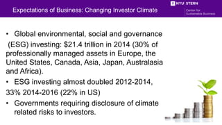 Expectations of Business: Changing Investor Climate
• Global environmental, social and governance
(ESG) investing: $21.4 t...