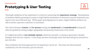 Prototyping & User Testing
CON C EPTING
20
Thorough validation of the experience is critical to cementing the experience s...