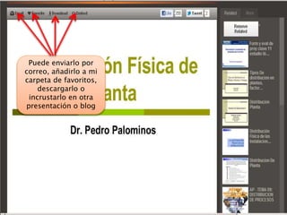 Puede enviarlo por
correo, añadirlo a mi
carpeta de favoritos,
descargarlo o
incrustarlo en otra
presentación o blog
 