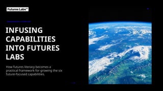 WEBINAR BRIEFING / FUTURES LABS
INFUSING
CAPABILITIES
INTO FUTURES
LABS
How futures literacy becomes a
practical framework for growing the six
future-focused capabilities.
→
✦
 