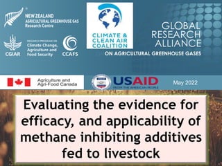 May 2022
Evaluating the evidence for
efficacy, and applicability of
methane inhibiting additives
fed to livestock
 