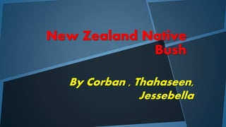 New Zealand Native
Bush
By Corban , Thahaseen,
Jessebella
 