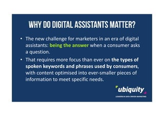 WHY DO DIGITAL ASSISTANTS MATTER?
• The new challenge for marketers in an era of digital
assistants: being the answer when...