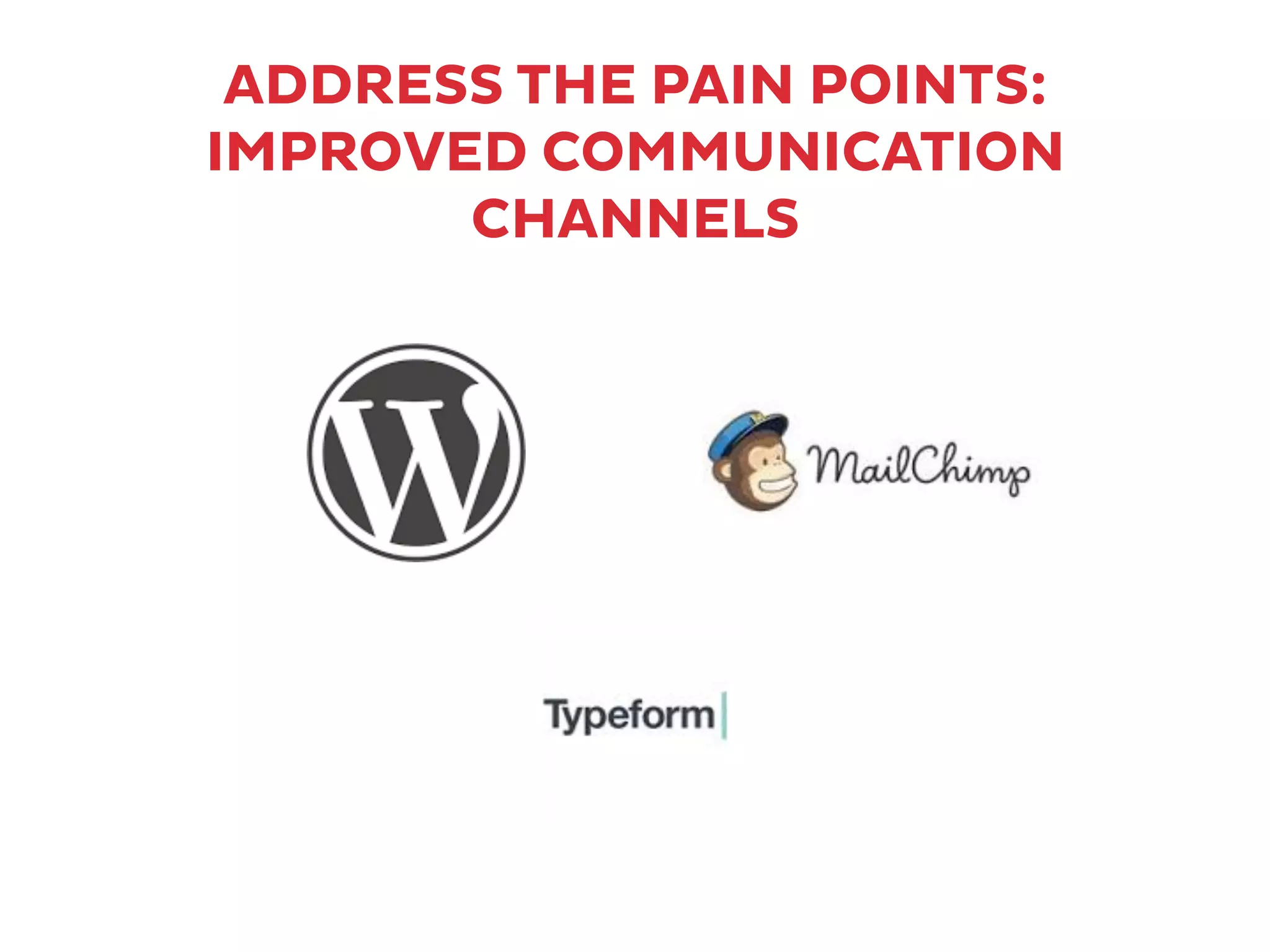 ADDRESS THE PAIN POINTS:
IMPROVED COMMUNICATION
CHANNELS
 