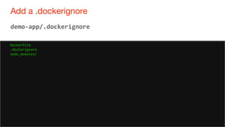 60
Add a .dockerignore
60
demo-app/.dockerignore
Dockerfile
.dockerignore
node_modules/
 