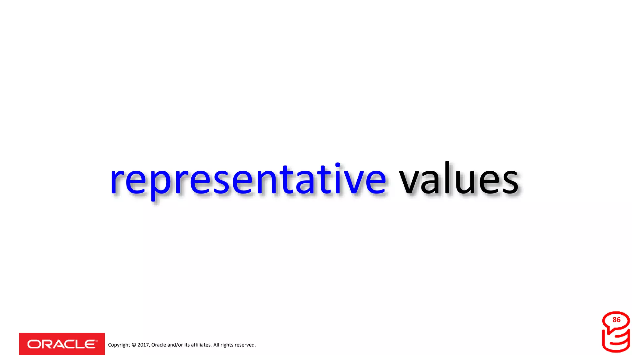 Copyright © 2017, Oracle and/or its affiliates. All rights reserved.
representative values
86
 