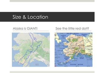 Size & Location
Alaska is GIANT! See the little red dot?
 