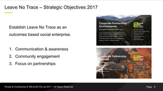 PagePrivate & Confidential © WEJUGO Pty Ltd 2017 – All Rights Reserved
Leave No Trace – Strategic Objectives 2017
Establis...