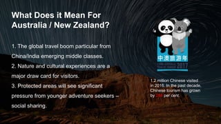 What Does it Mean For
Australia / New Zealand?
1. The global travel boom particular from
China/India emerging middle class...